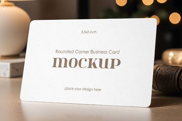 Perspective Showcase of Rounded Corner Business Card Mockup FREE PSD