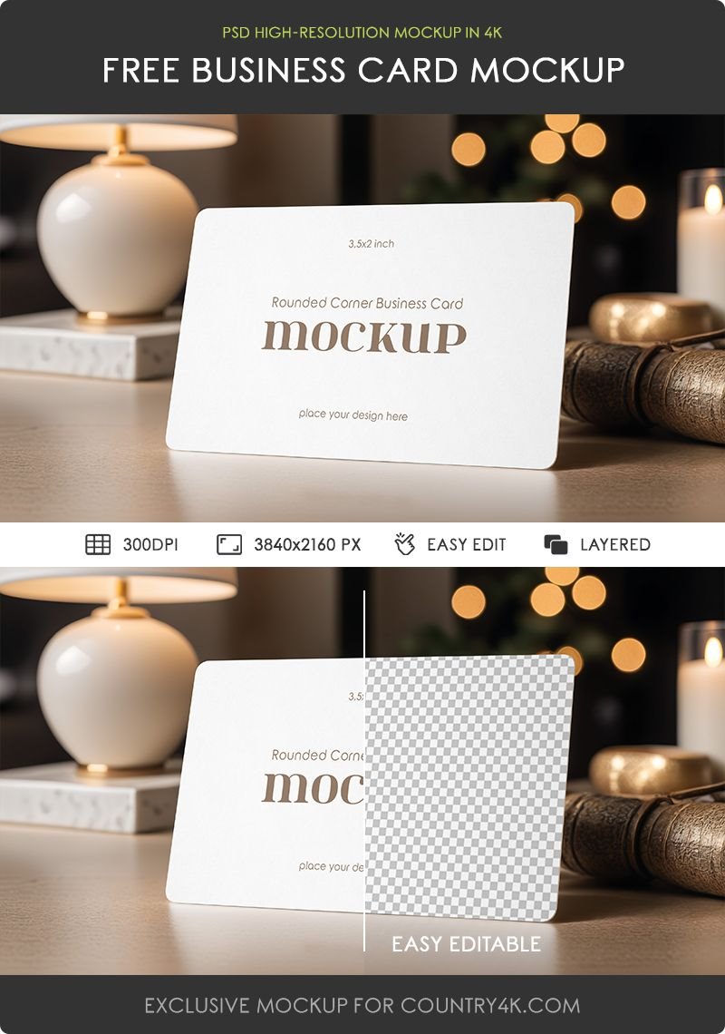 Perspective Showcase of Rounded Corner Business Card Mockup FREE PSD