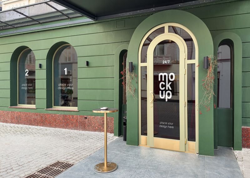 Perspective Vision of Restaurant Facade Mockup FREE PSD