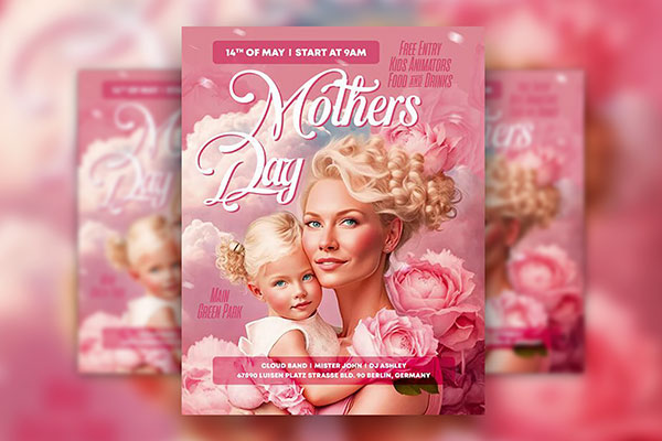 Pink Floral Mothers Day Flyer / Instagram Post Template FREE PSD