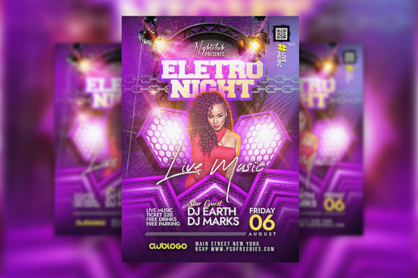 Purple Urban Night Club Live Music Event Party Flyer Template Free ...