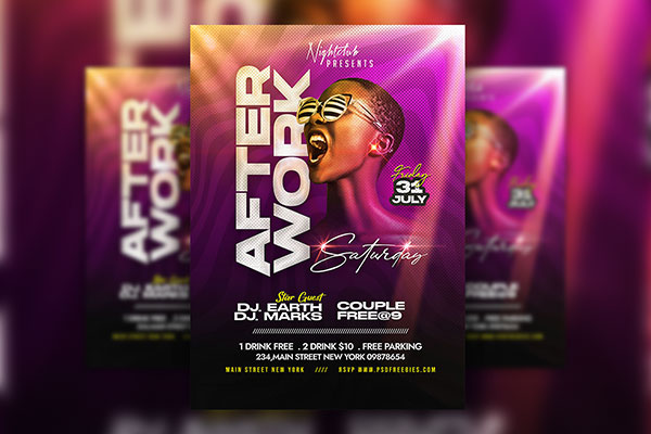 Purple Weekend Night Club Party Flyer Template FREE PSD