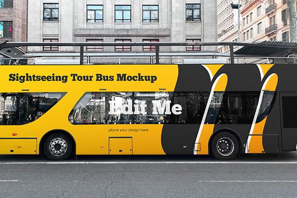Side Sight of Sightseeing Tour Bus Mockup FREE PSD