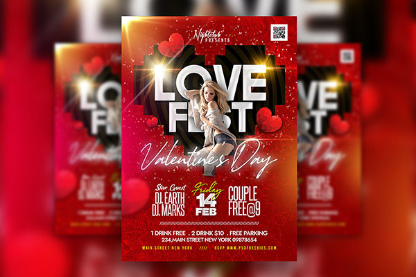 Sweet Valentines Day Fest Party Flyer Template FREE PSD