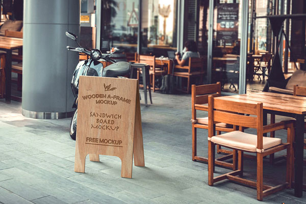 Wooden A Frame Sandwich Board Mockup in Perspective Vision FREE PSD