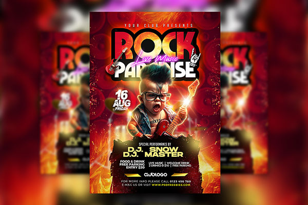 Energetic Crazy Indie Rock Music Festival Flyer Template FREE PSD