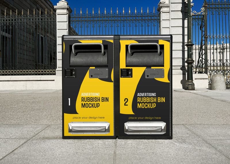 Front Sight of Advertising Rubbish Bin Mockup FREE PSD