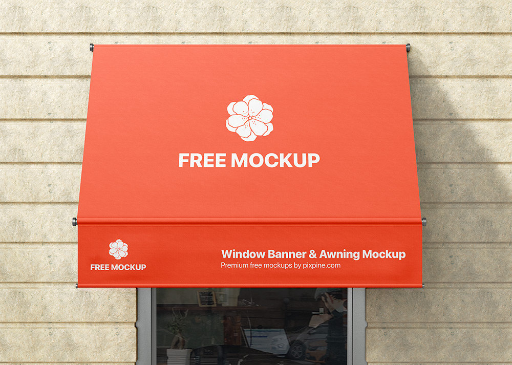 Front View of Window Banner And Awning Mockup FREE PSD