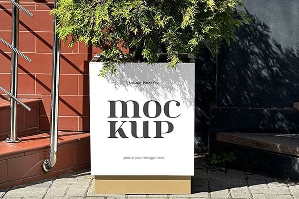 Front Vision of Square Plant Pot Mockup FREE PSD