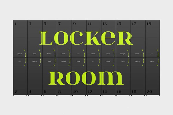 Locker Room Storage Cabinets Mockup in Facing View FREE PSD