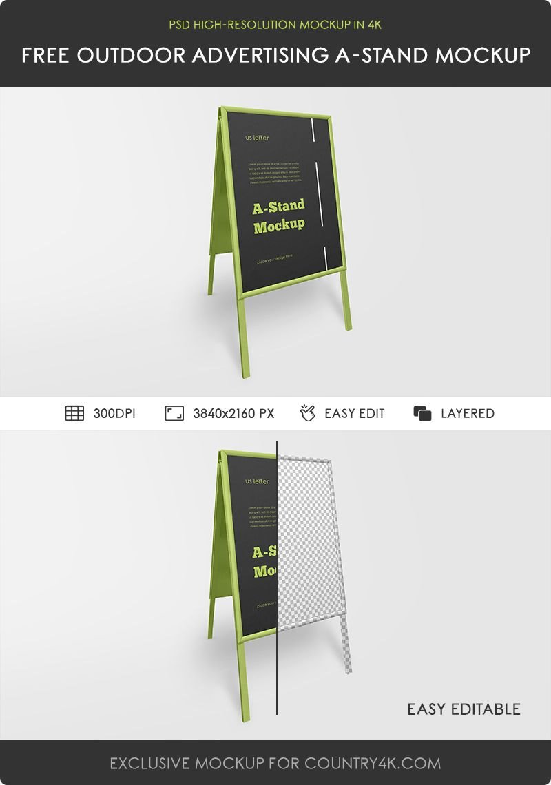 Perspective View of Outdoor Advertising A Stand Mockup FREE PSD