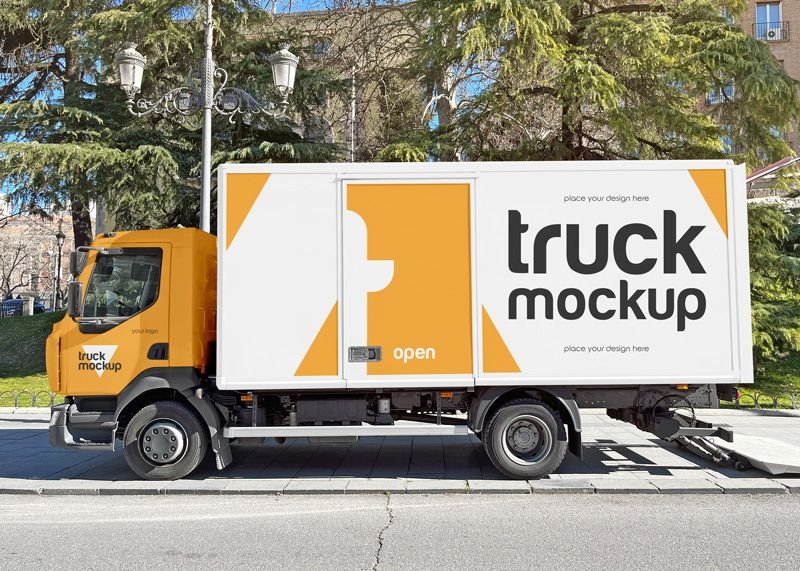 Side Show of Transport Truck Mockup FREE PSD