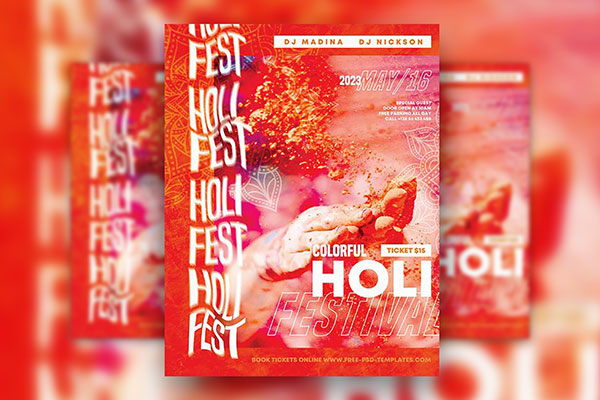 Warm Holi Celebration Flyer / Instagram Post Template FREE PSD