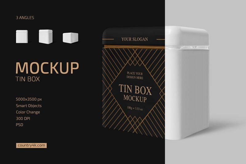 3 Different Sights of Tin Box Mockup FREE PSD