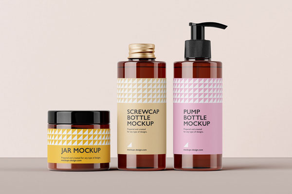 5 Cosmetic Packaging Set Mockups with 2 Bottles and Jar FREE PSD