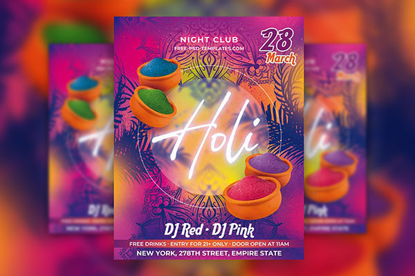 Colorful Holi Flyer / Instagram Post Template FREE PSD