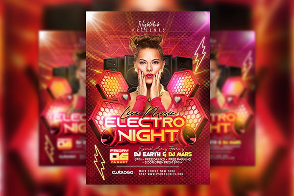 Cool Electro Night Music Party Flyer Template Free Download | Resource Boy