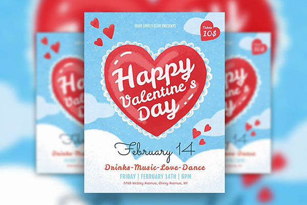 Cute Valentines Day Flyer / Facebook Cover Template FREE PSD