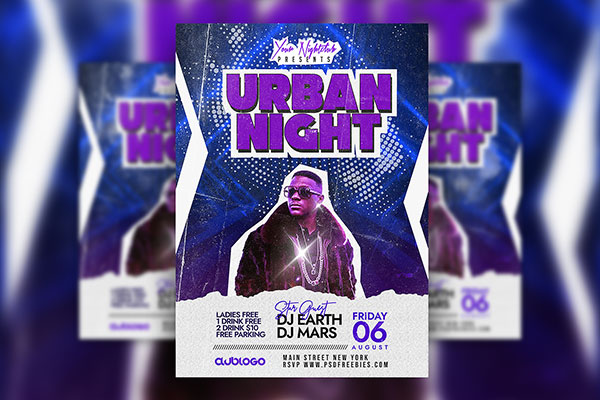 Dynamic Urban Night Club DJ Flyer Template FREE PSD