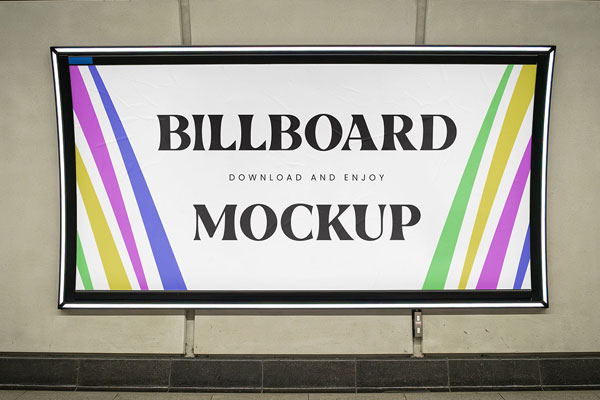 Facing View of Curved Billboard Mockup in London Metro FREE PSD