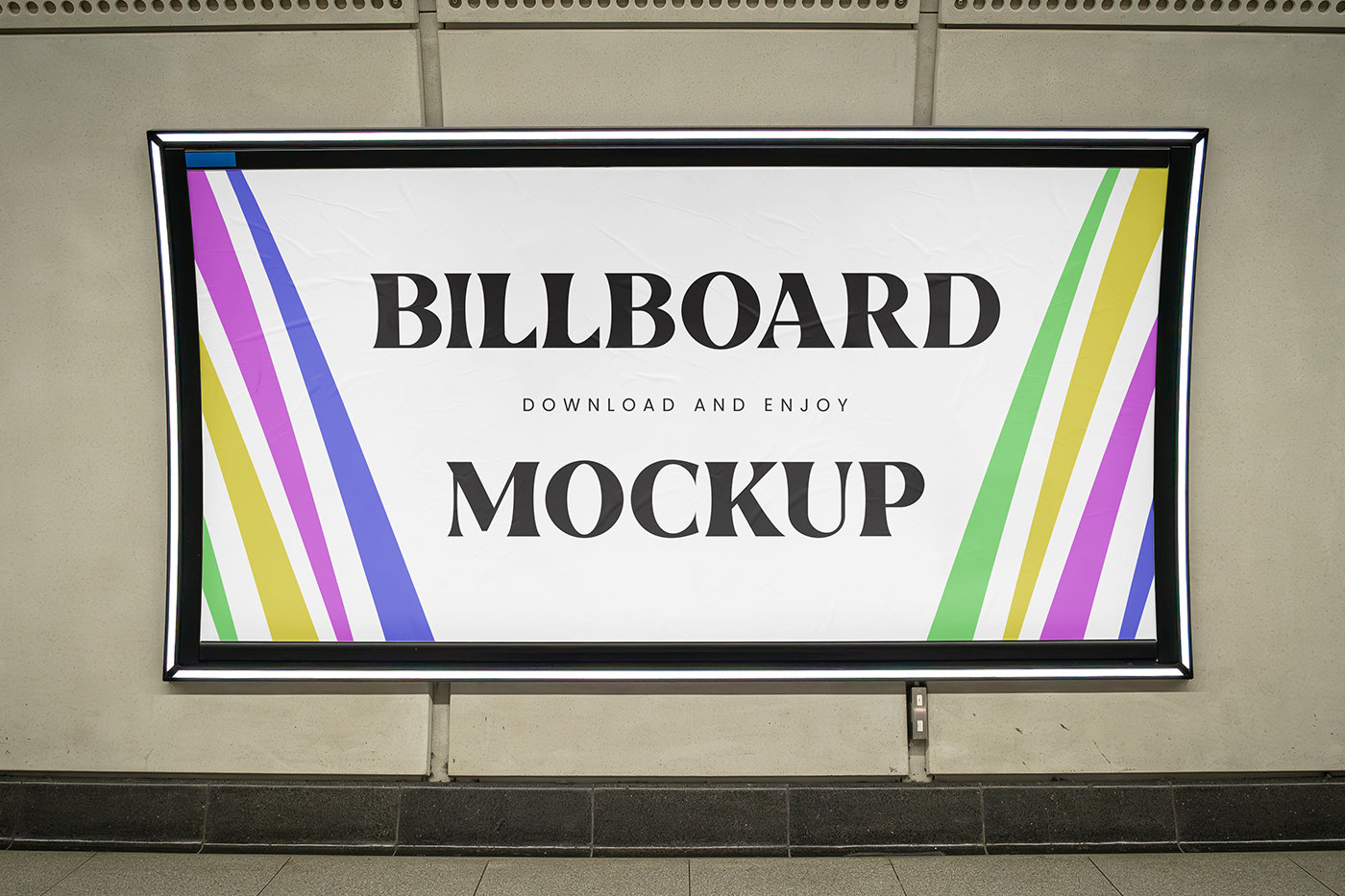 Facing View of Curved Billboard Mockup in London Metro FREE PSD