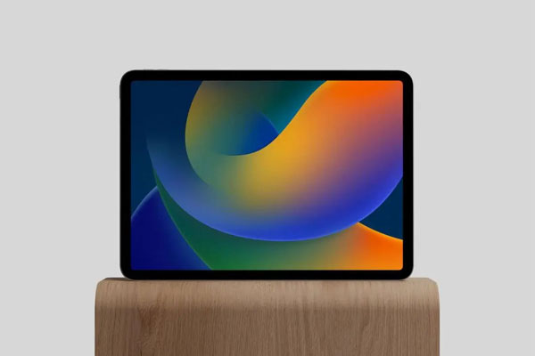 Facing Vision of M2 iPad Pro Mockup on Wood Stand FREE PSD