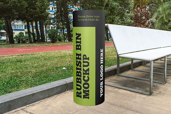 Front View of Rubbish Bin Mockup FREE PSD