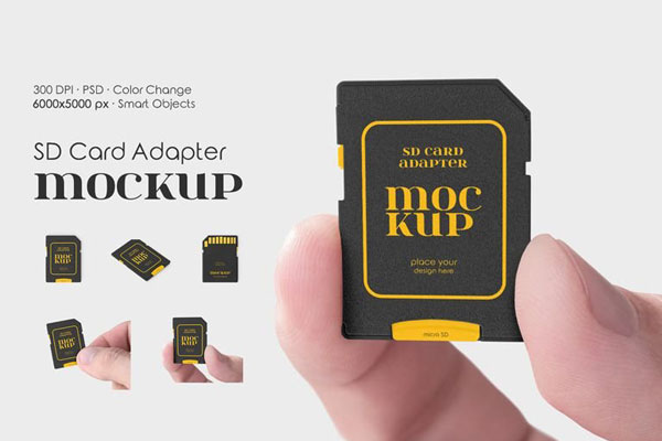 SD Card Adapter Mockup in 5 Shots FREE PSD