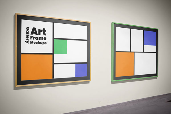 2 Art Gallery Frames Mockup on the Wall FREE PSD