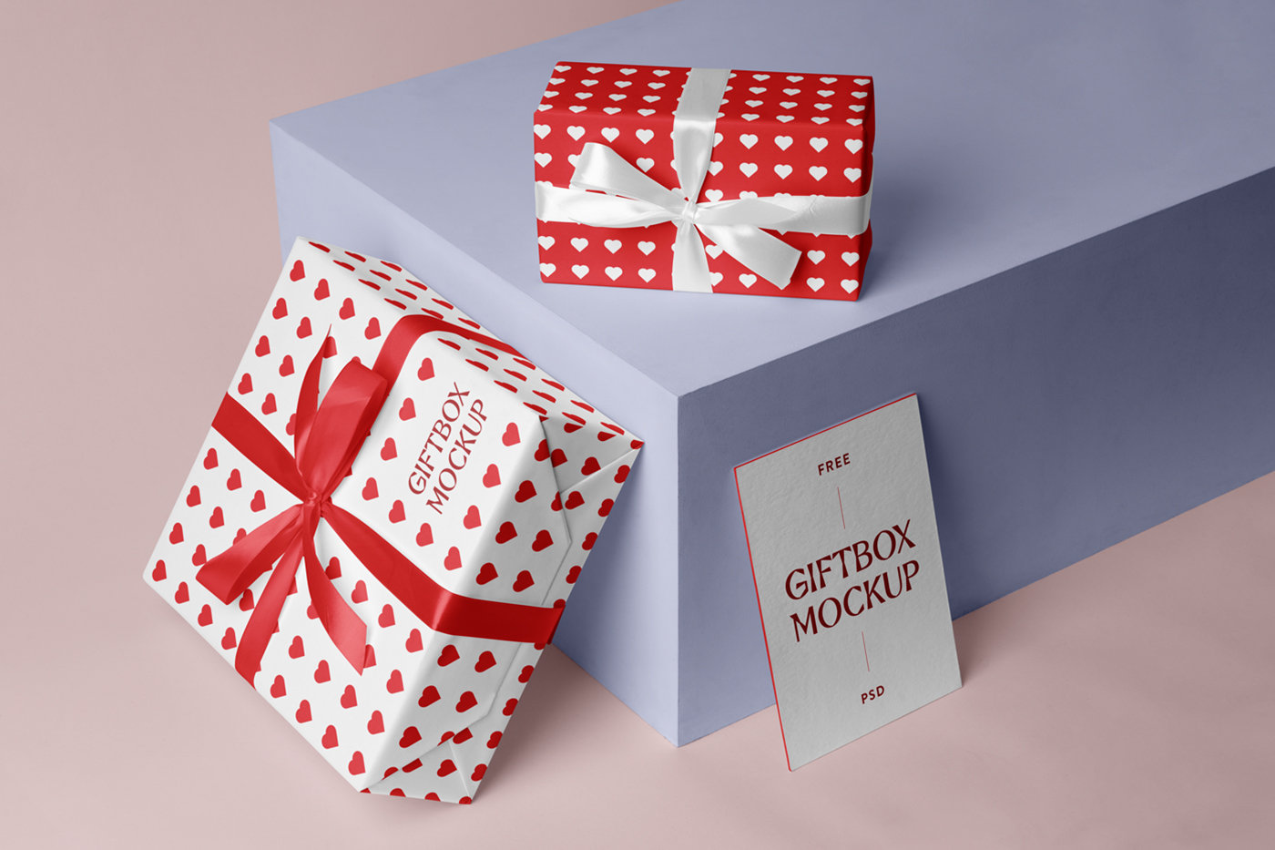 2 Gift Boxes with Vertical Business Card Mockup FREE PSD