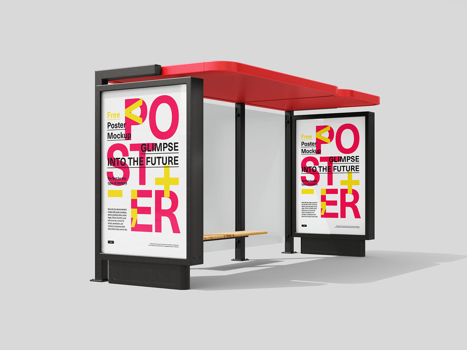2 Perspective Bus Stop with Citylight Mockups From Back and Front FREE PSD
