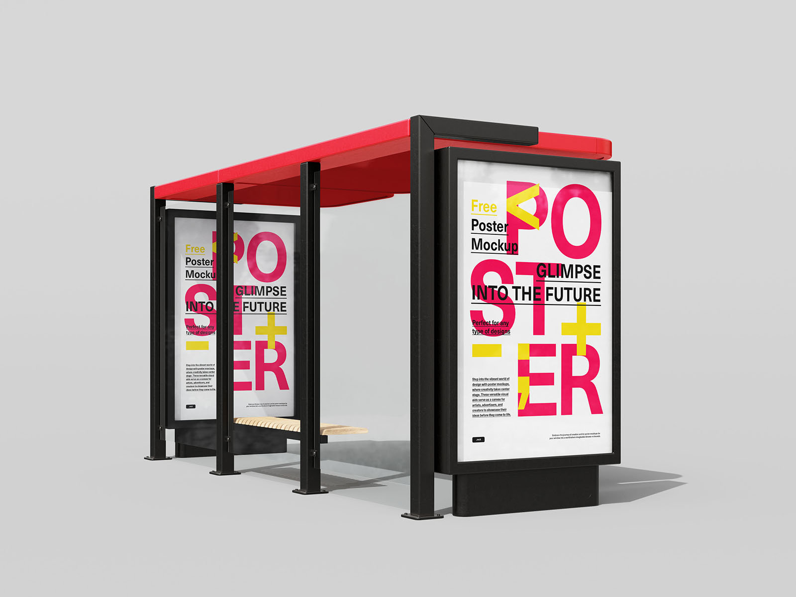 2 Perspective Bus Stop with Citylight Mockups From Back and Front FREE PSD