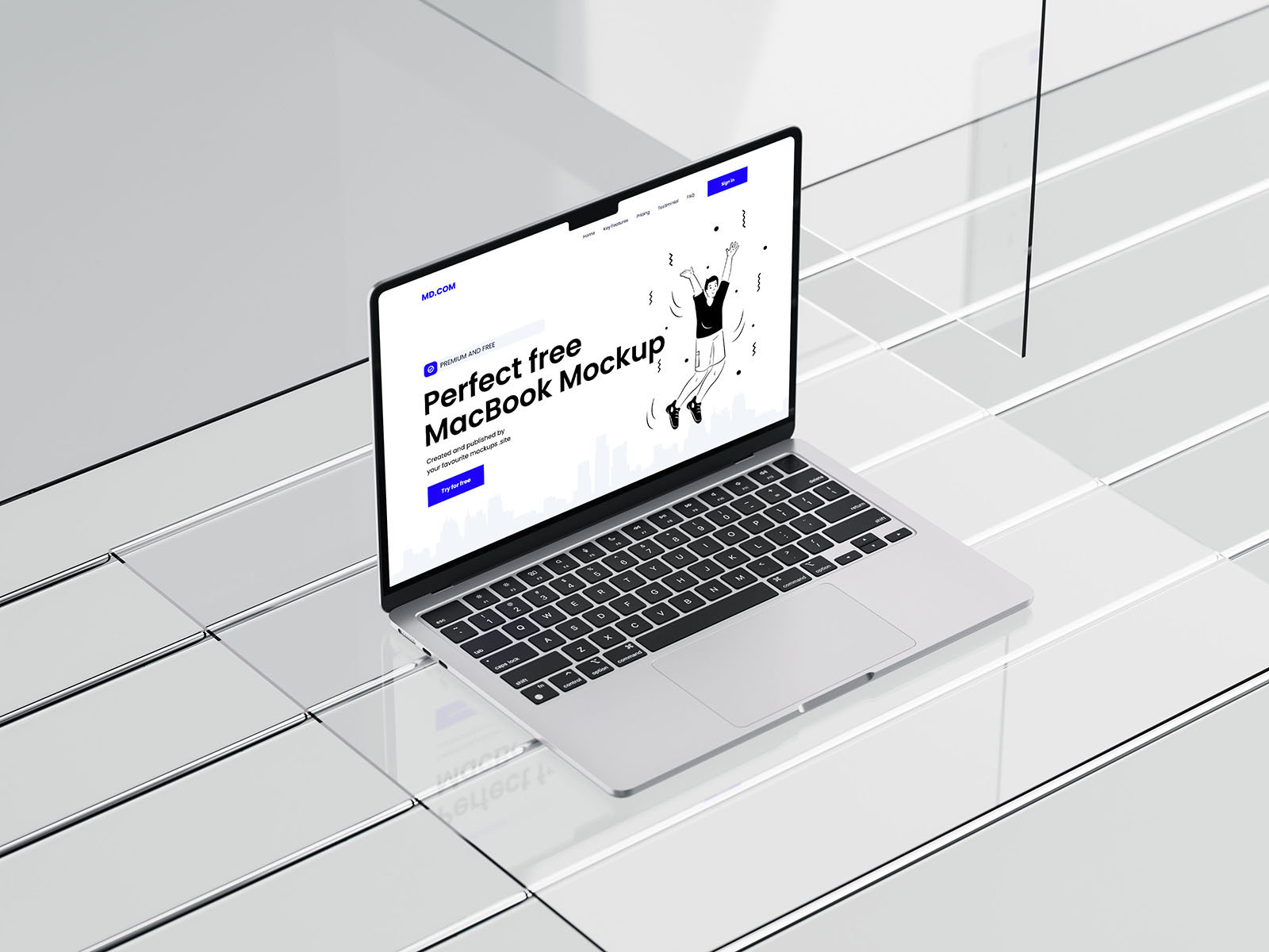 3 Macbook Mockups on Glass FREE PSD