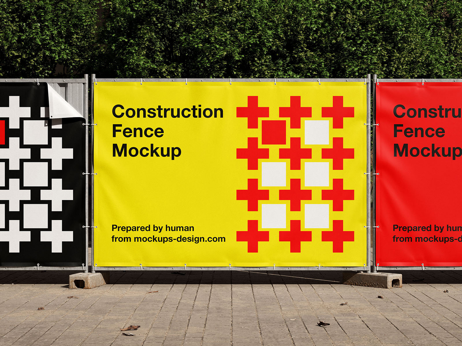 4 Mockups with Different Numbers of Construction Fence Banners FREE PSD