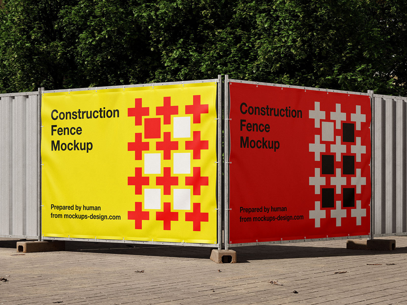 4 Mockups with Different Numbers of Construction Fence Banners FREE PSD