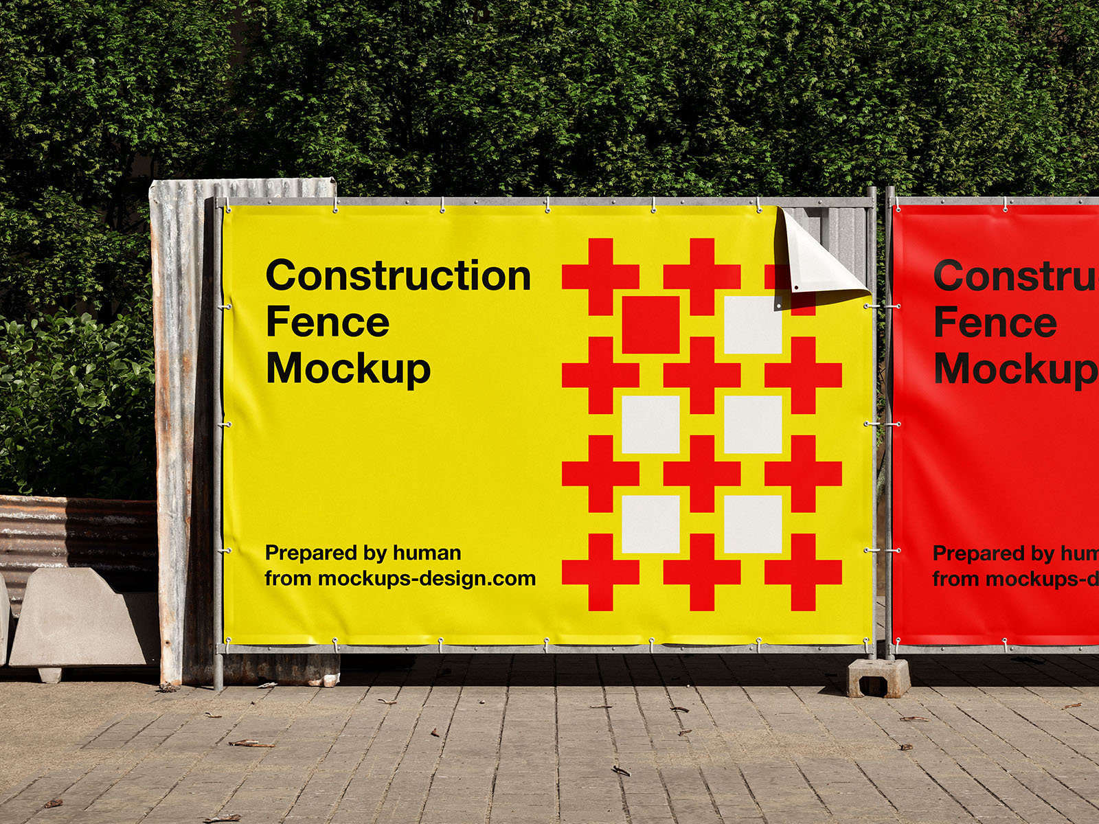 4 Mockups with Different Numbers of Construction Fence Banners FREE PSD