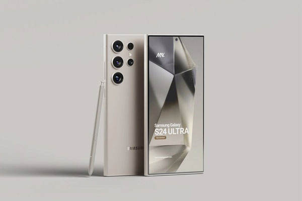 4 Showcases of Samsung Galaxy S24 Ultra Mockup FREE PSD