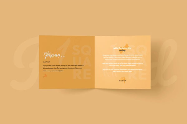 4 Showcases of Square Folded Card Mockup with Envelope FREE PSD