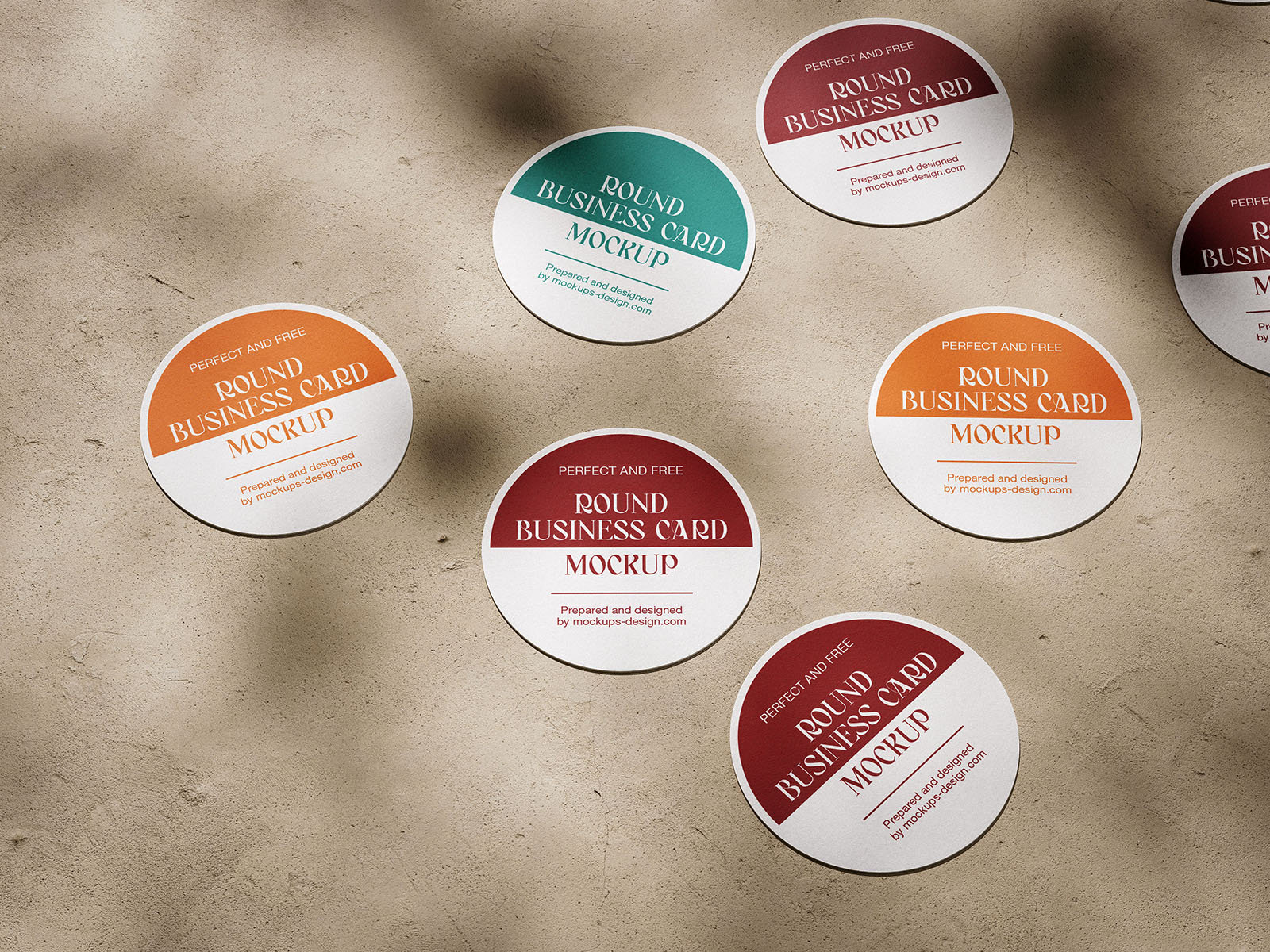 5 Mockups of Circle Business Cards on Concrete Floor FREE PSD