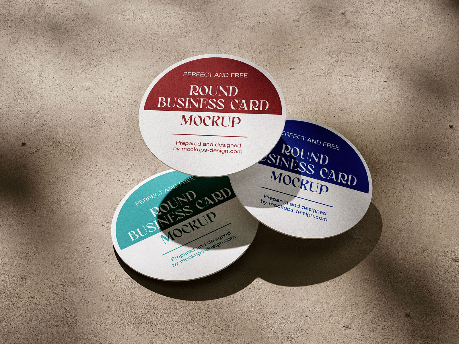 5 Mockups of Circle Business Cards on Concrete Floor FREE PSD