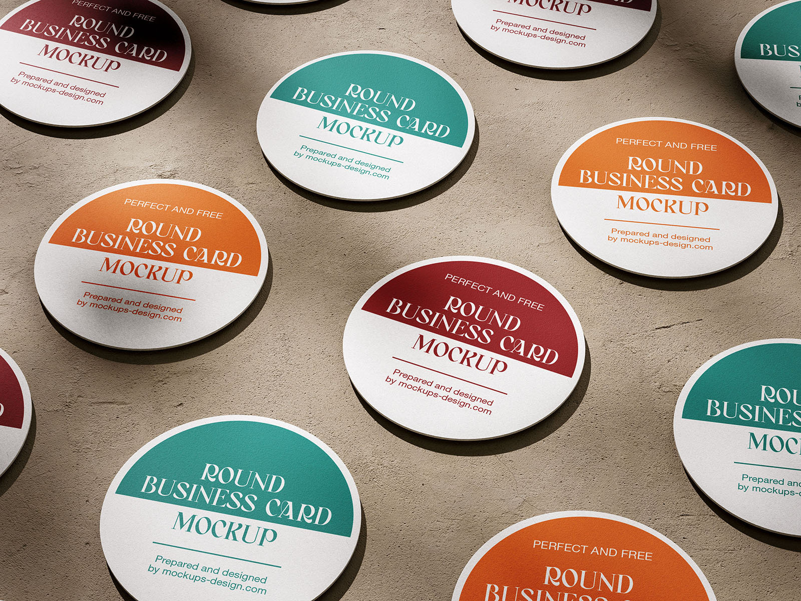5 Mockups of Circle Business Cards on Concrete Floor FREE PSD