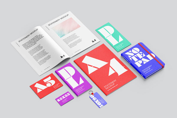 5 Sights of Stationery Mockup with Brochures FREE PSD