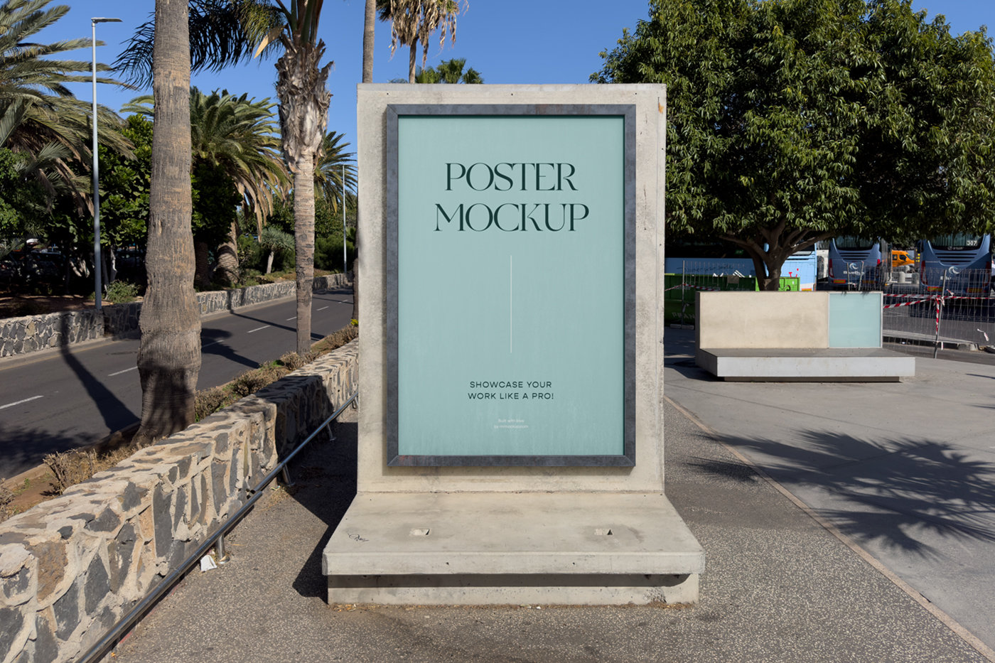 Citylight Street Poster Mockup in Front View with Trees FREE PSD