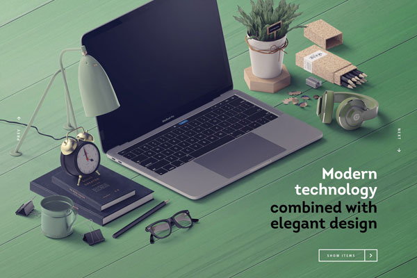 Device on Table Mockup with Books, Clock, Headphone, etc. FREE PSD