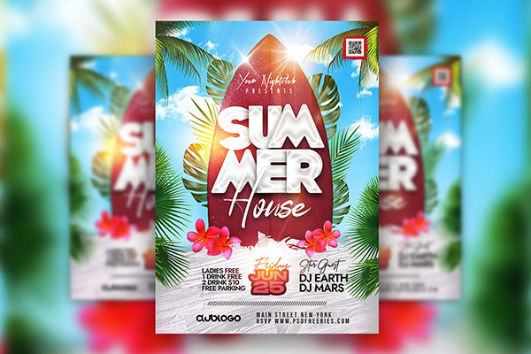 Fresh Summer House Party Flyer Template FREE PSD