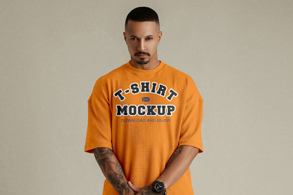 Front View Clothing Set on Man Mockup with T-shirt and Shorts FREE PSD