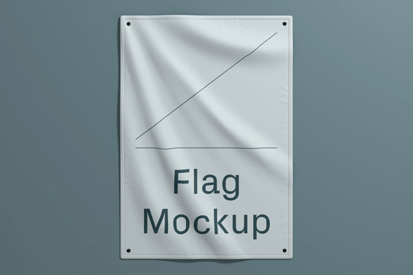 Front View of Vertical Camp Flag on Wall Mockup FREE PSD