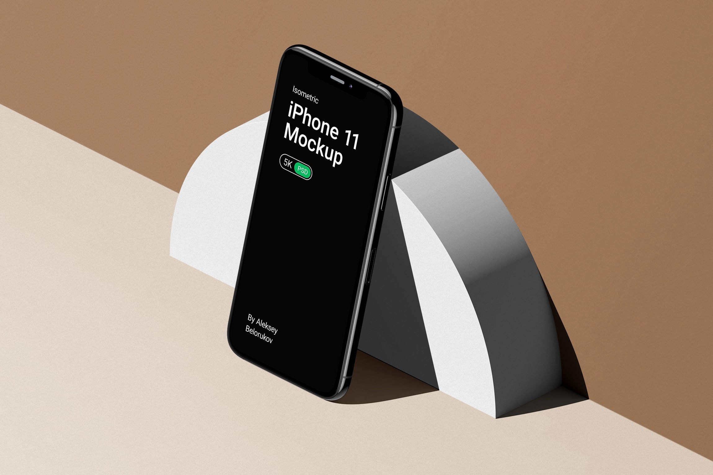 iPhone 11 Pro Mockup Standing Against the Wall in Isometric View FREE PSD