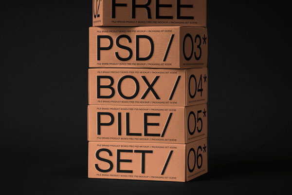 Packaging Mockup of a Pile of 6 Boxes FREE PSD