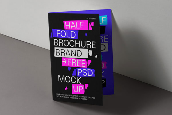 Standing Half Fold Brochure Mockup Against the Wall FREE PSD
